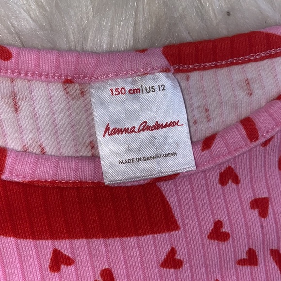 Hanna Andersson Girls Pink with Red Hearts Pajama Long Sleeves Top Sz 12 - Picture 6 of 10